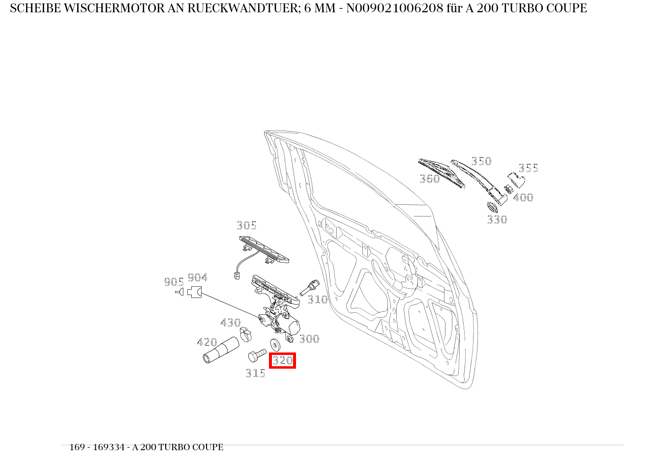 Scheibe WISCHERMOTOR AN RUECKWANDTUER; 6 MM A 200 TURBO COUPE 169