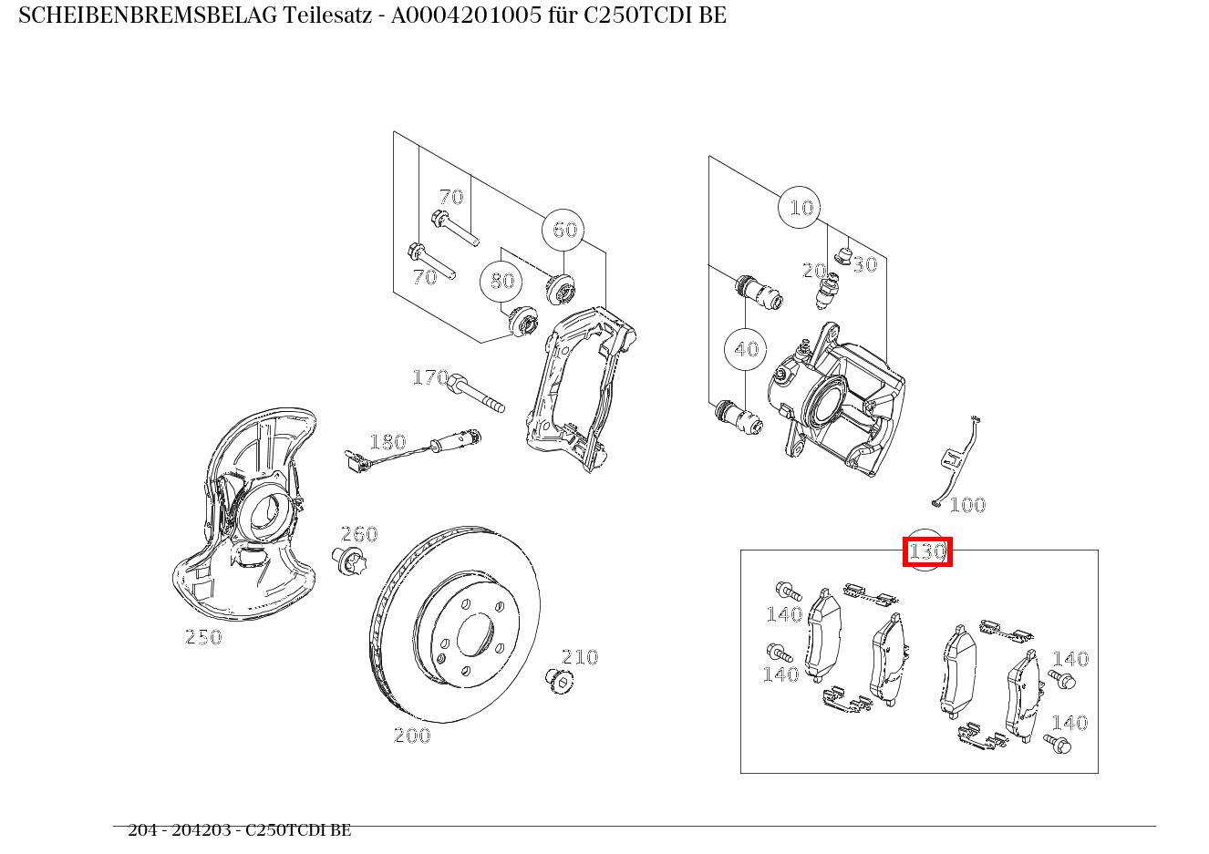 Scheibenbremsbelag Teilesatz C250TCDI BE 204
