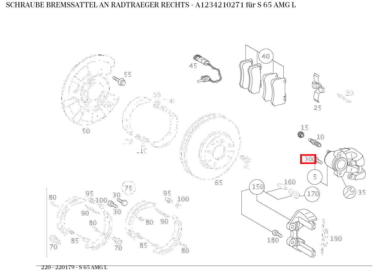Schraube BREMSSATTEL AN RADTRAEGER RECHTS S 65 AMG L 220