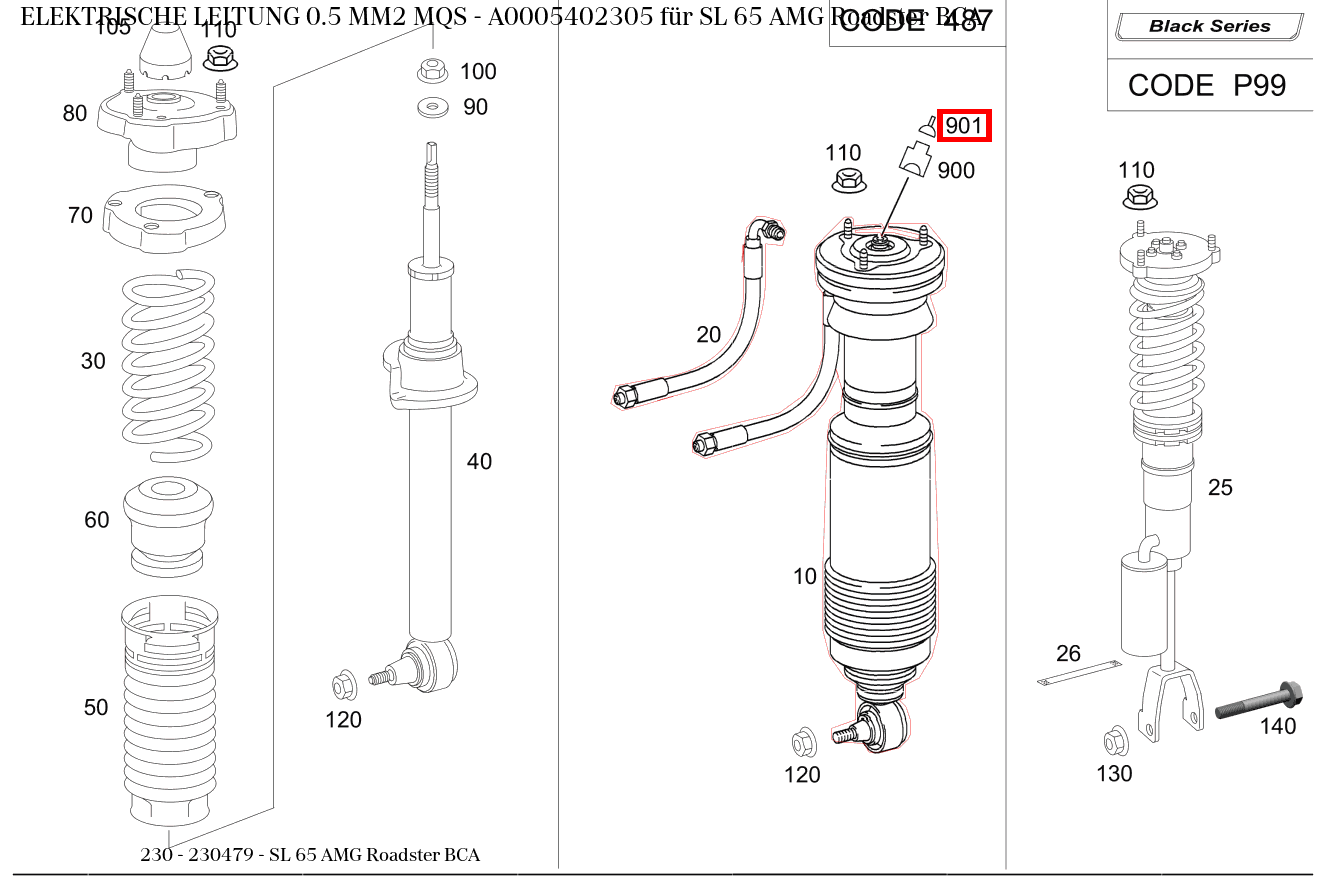 Elektrische Leitung 0.5 MM2 MQS SL 65 AMG Roadster BCA 230
