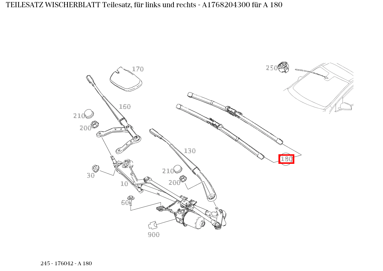 Teilesatz Wischerblatt Teilesatz, für links und rechts A 180 245 Teilesatz Wischerblatt Teilesatz, für links und rechts A 180 245