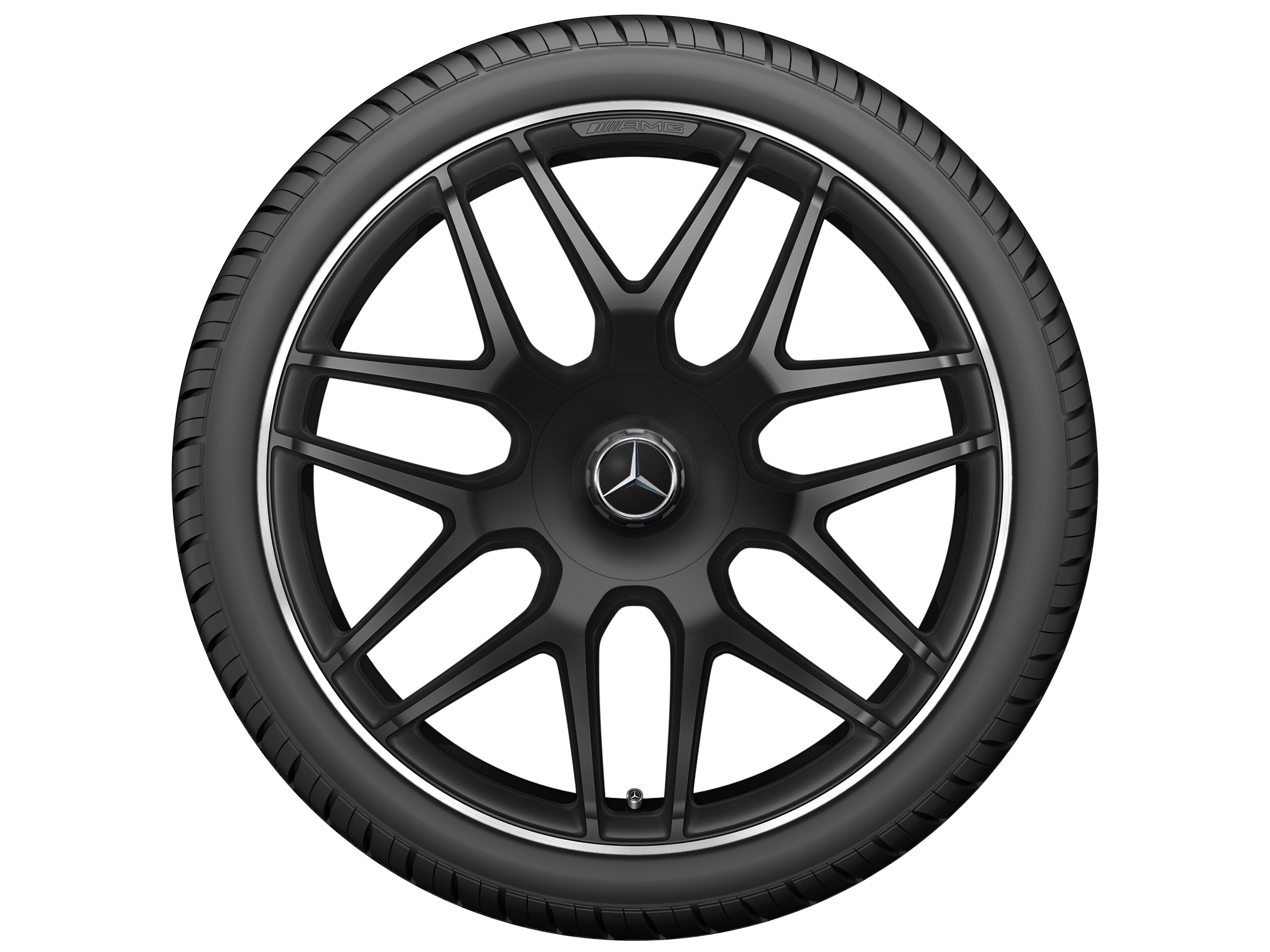 AMG Schmiederad 22 Zoll, 10 J x 22 ET 36, schwarz matt, Felgenhorn glanzgedreht