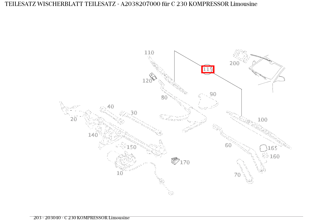 Teilesatz Wischerblatt TEILESATZ C 230 KOMPRESSOR Limousine 203 Teilesatz Wischerblatt TEILESATZ C 230 KOMPRESSOR Limousine 203