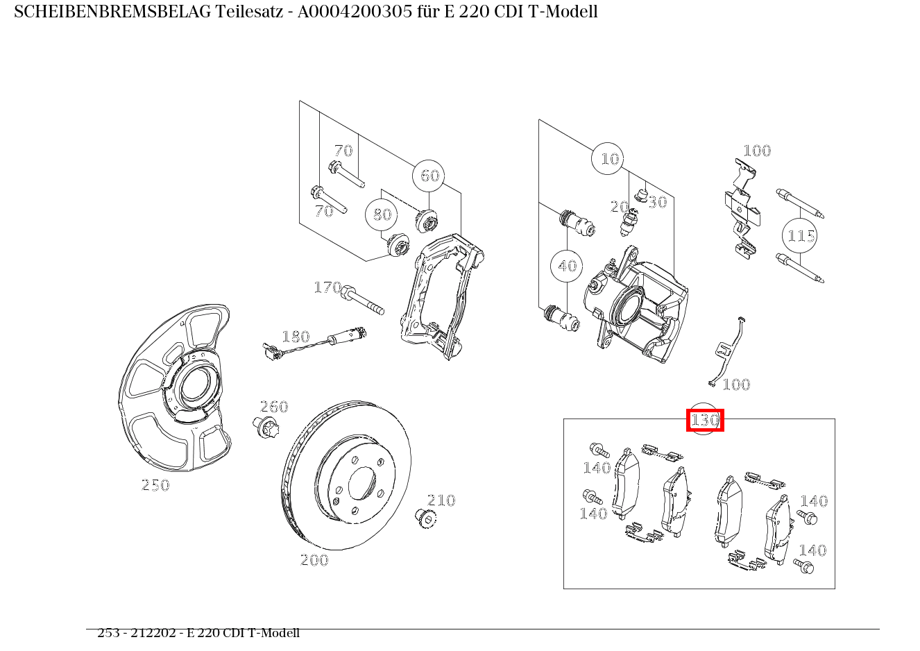 Scheibenbremsbelag Teilesatz E 220 CDI T-Modell 253