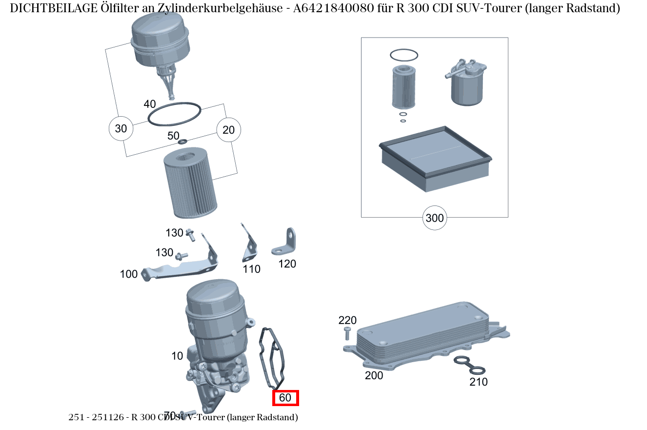 Dichtbeilage Ölfilter an Zylinderkurbelgehäuse R 300 CDI SUV-Tourer (langer Radstand) 251