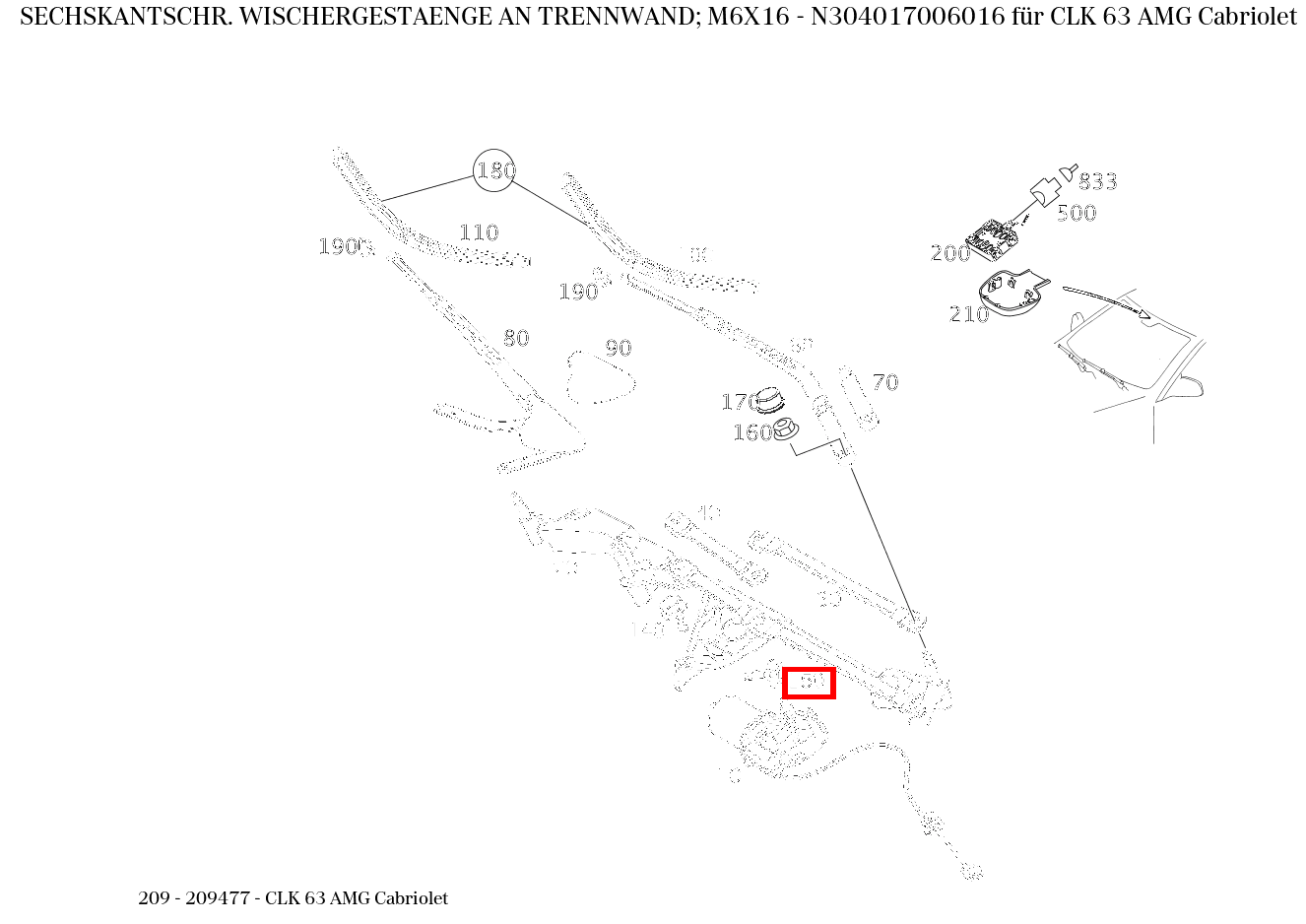 Sechskantschraube WISCHERGESTAENGE AN TRENNWAND; M6X16 CLK 63 AMG Cabriolet 209