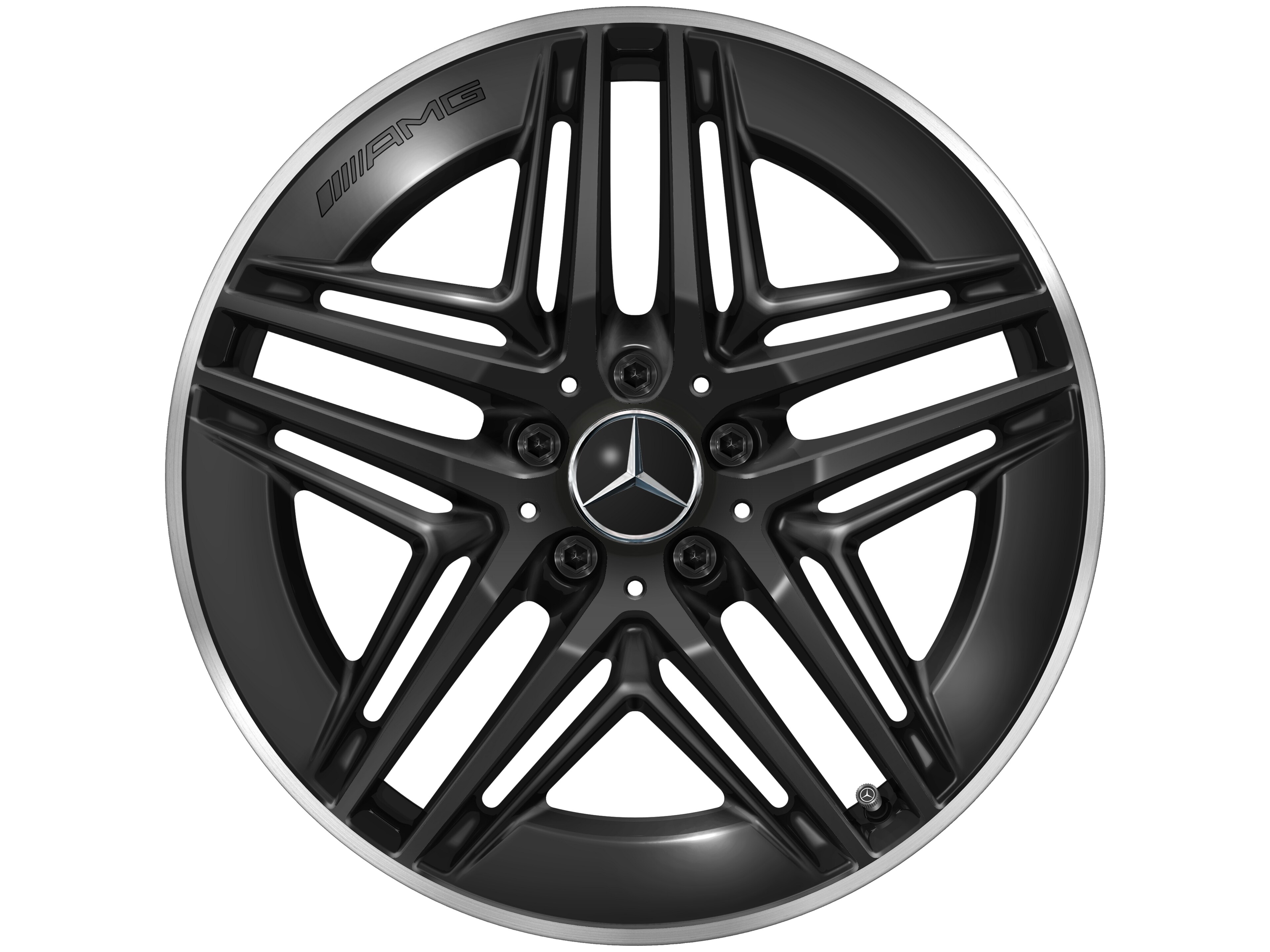 AMG Leichtmetallrad, im 5-Doppelspeichen-Design, 19 Zoll, Felgenhorn glanzgedreht 8 J x 19 ET 52, schwarz, Felgenhorn glanzgedreht