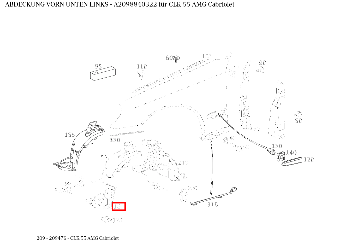 Abdeckung VORN UNTEN LINKS CLK 55 AMG Cabriolet 209