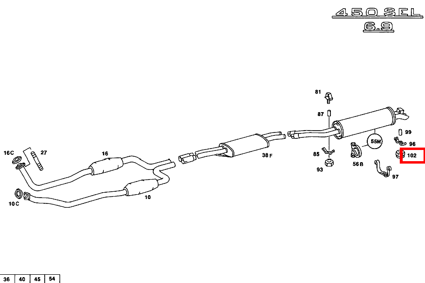 Mutter HINTERE HAUPTSCHALLDAEMPFER-AUFHAENGUNG; M8 450 SEL 6.9 116