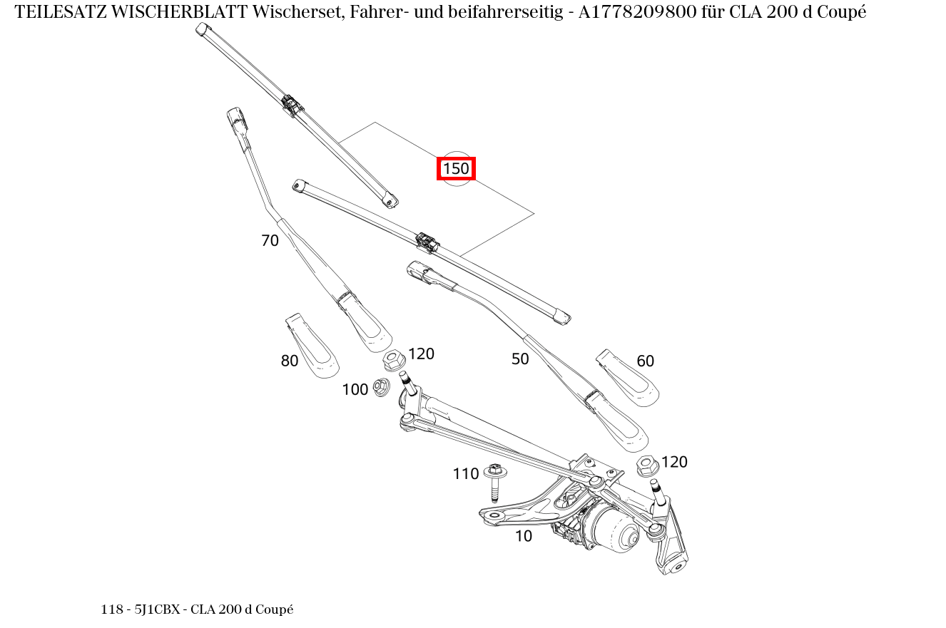 Teilesatz Wischerblatt Wischerset, Fahrer- und beifahrerseitig CLA 200 d Coupé 118