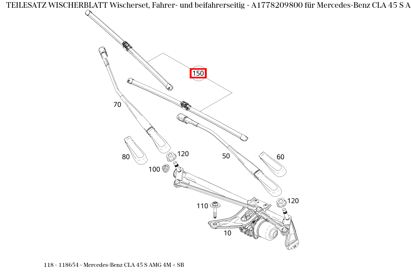 Teilesatz Wischerblatt Wischerset, Fahrer- und beifahrerseitig Mercedes-Benz CLA 45 S AMG 4M + SB 118