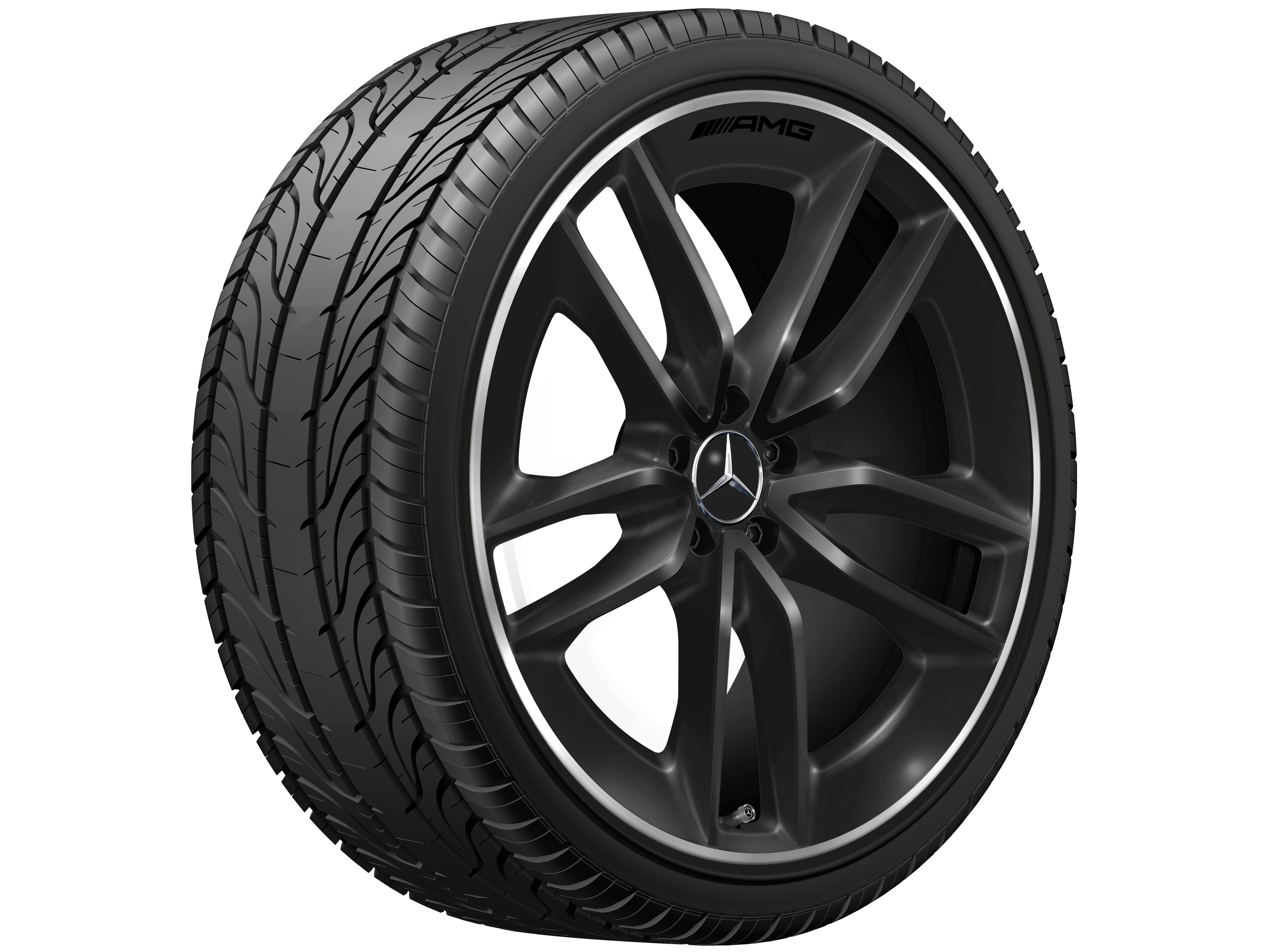 AMG 5-Doppelspeichen-Rad, 22 Zoll, 10 J x 22 ET 56,1, schwarz, Felgenhorn glanzgedreht