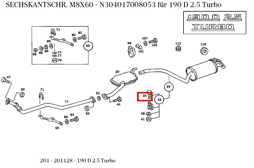 Sechskantschraube M8X60 190 D 2.5 Turbo 201