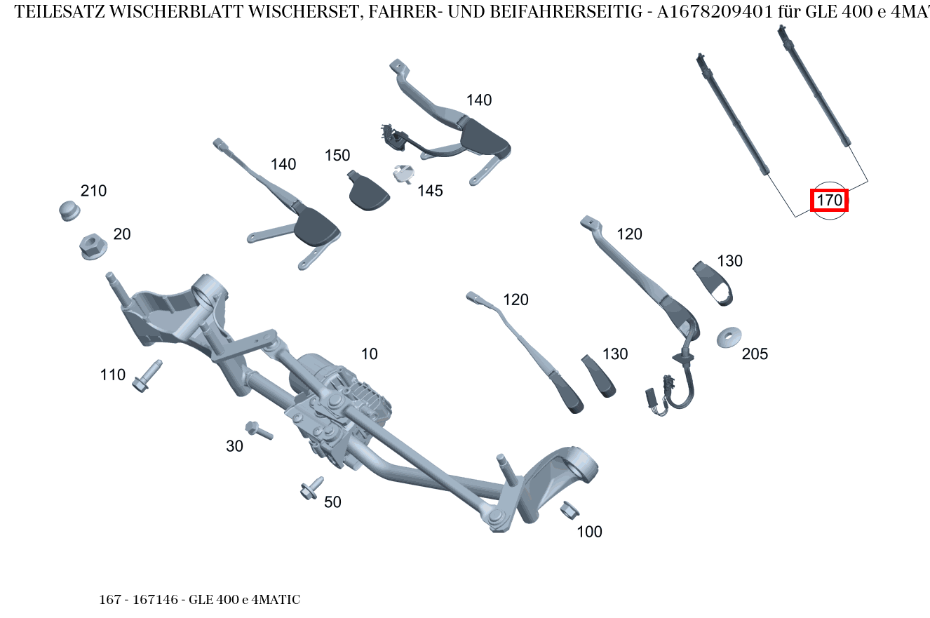 Teilesatz Wischerblatt WISCHERSET, FAHRER- UND BEIFAHRERSEITIG GLE 400 e 4MATIC 167