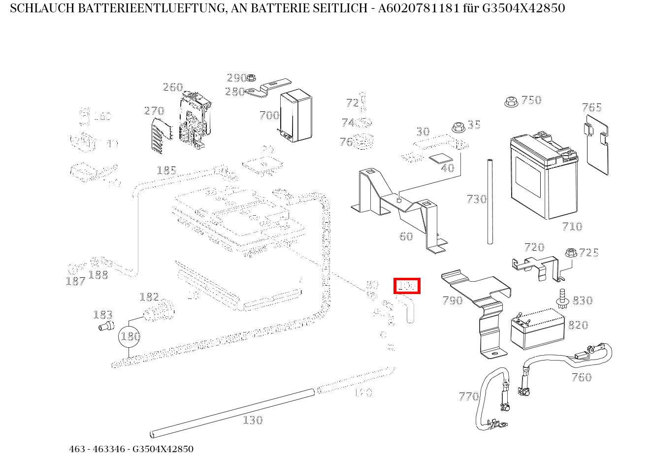 Schlauch BATTERIEENTLUEFTUNG, AN BATTERIE SEITLICH G3504X42850 463