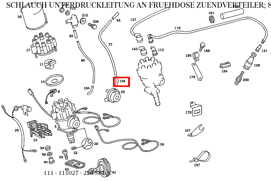 Schlauch UNTERDRUCKLEITUNG AN FRUEHDOSE ZUENDVERTEILER; 8X3.5 MM 220 SE b/C 111 Schlauch UNTERDRUCKLEITUNG AN FRUEHDOSE ZUENDVERTEILER; 8X3.5 MM 220 SE b/C 111