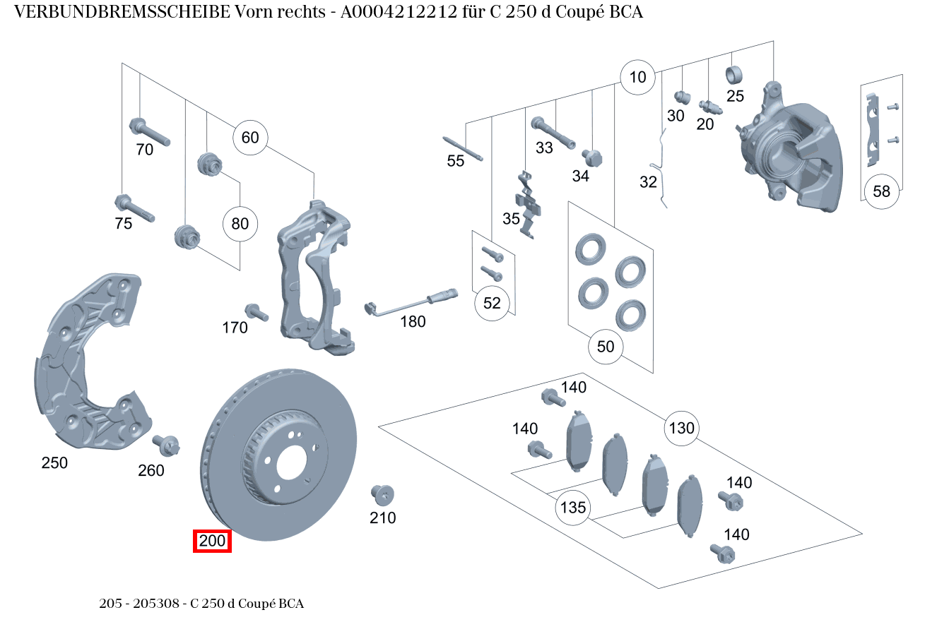 Verbundbremsscheibe Vorn rechts C 250 d Coupé BCA 205
