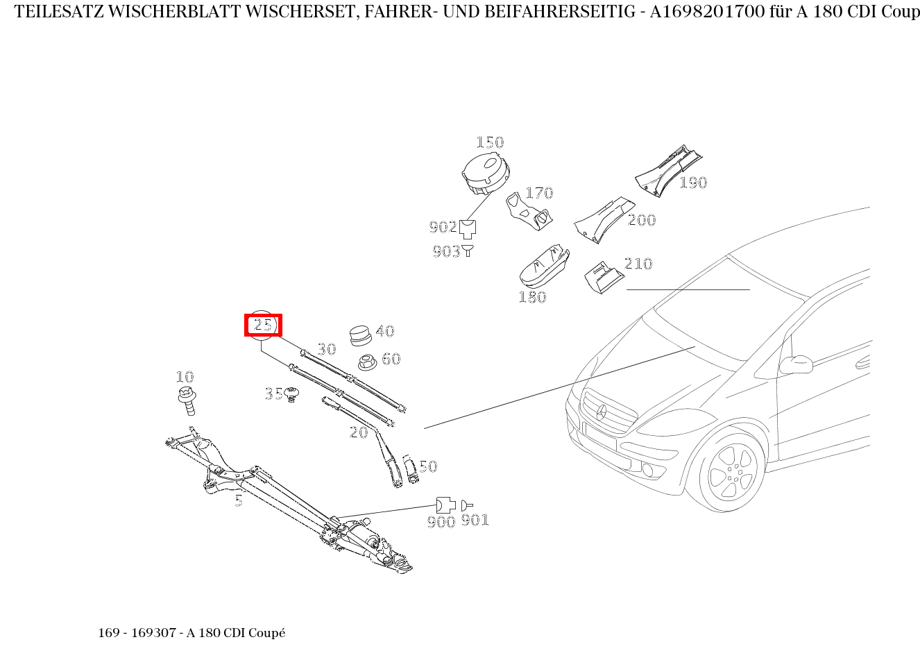 Teilesatz Wischerblatt WISCHERSET, FAHRER- UND BEIFAHRERSEITIG A 180 CDI Coupé 169