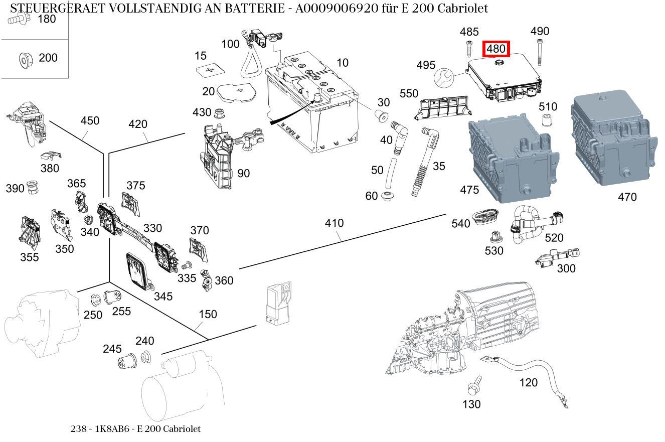 Steuergerät vollständig AN BATTERIE E 200 Cabriolet 238