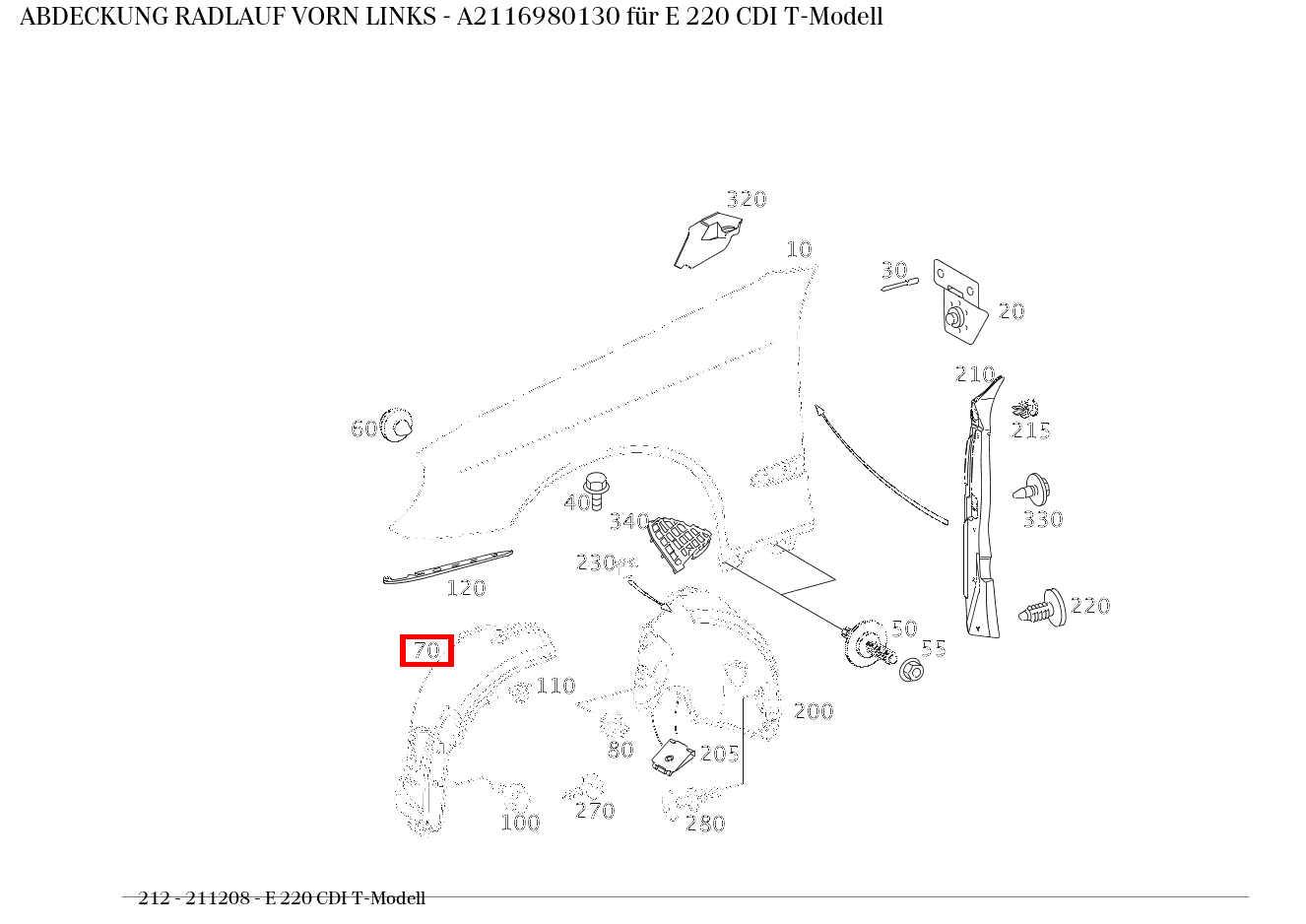 Abdeckung RADLAUF VORN LINKS E 220 CDI T-Modell 212