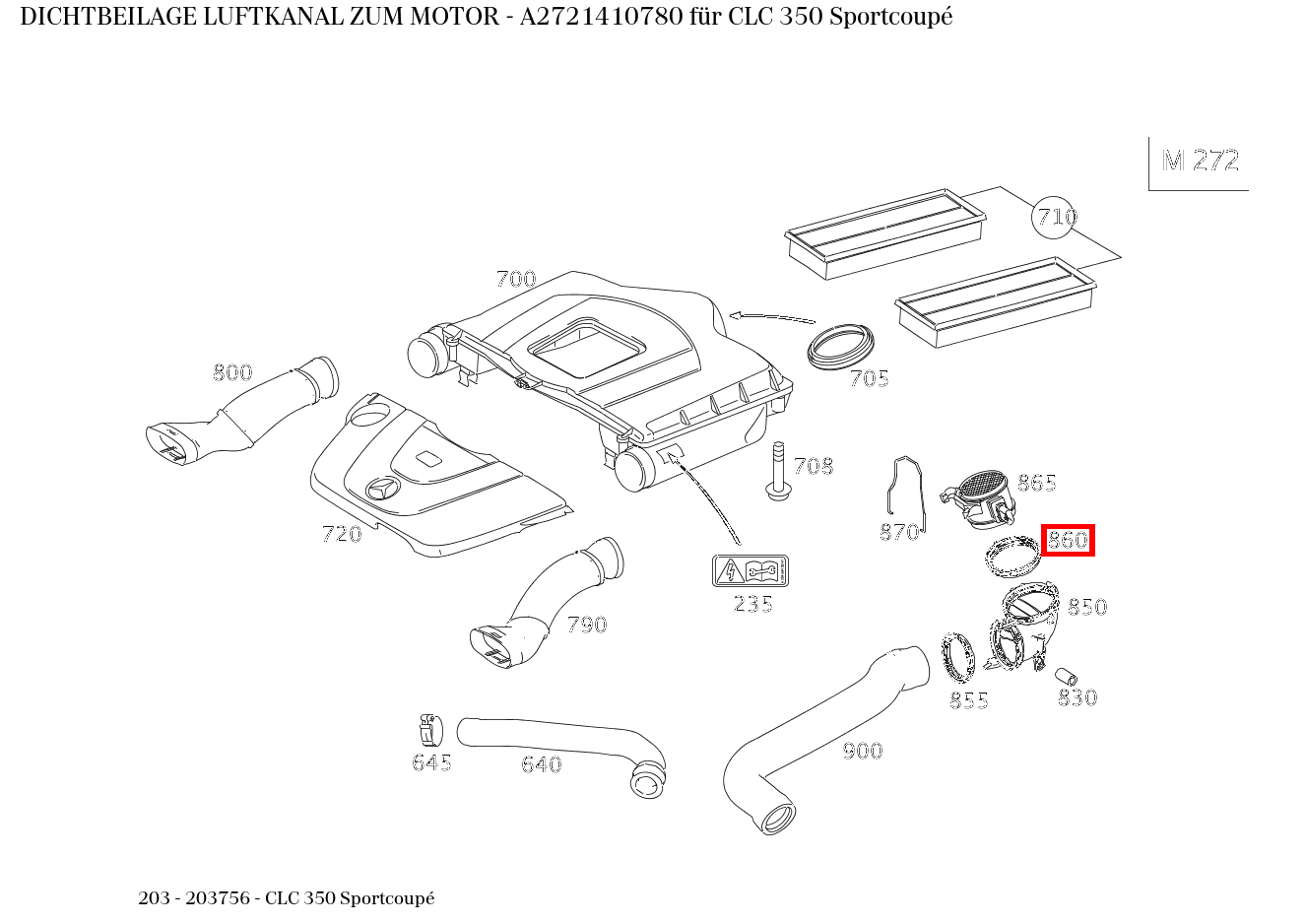 Dichtbeilage LUFTKANAL ZUM MOTOR CLC 350 Sportcoupé 203