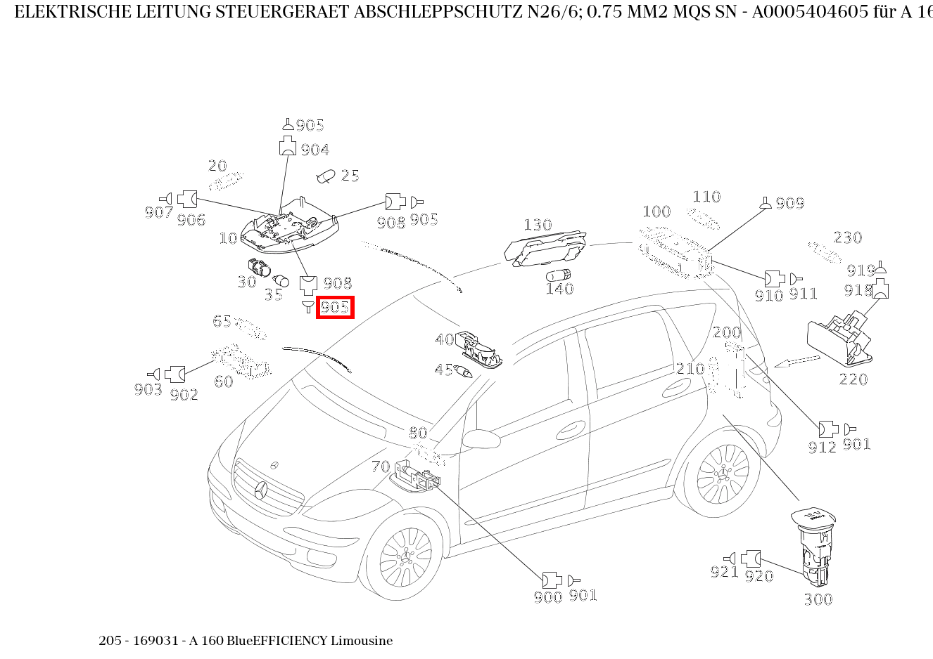 Elektrische Leitung STEUERGERAET ABSCHLEPPSCHUTZ N26/6; 0.75 MM2 MQS SN A 160 BlueEFFICIENCY Limousine 205