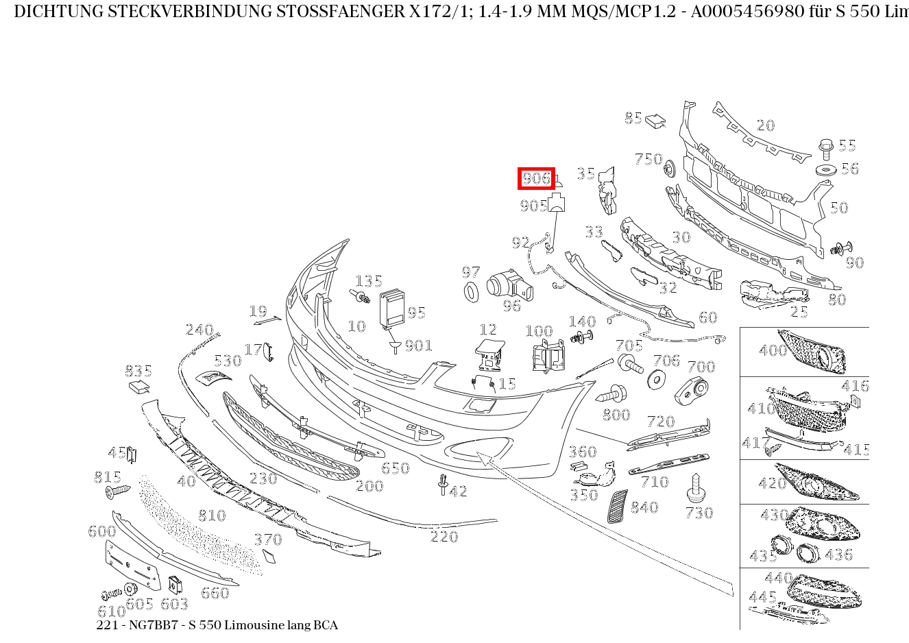 ABDICHTUNG STECKVERBINDUNG STOSSFAENGER X172/1; 1.4-1.9 MM MQS/MCP1.2 S 550 Limousine lang BCA 221