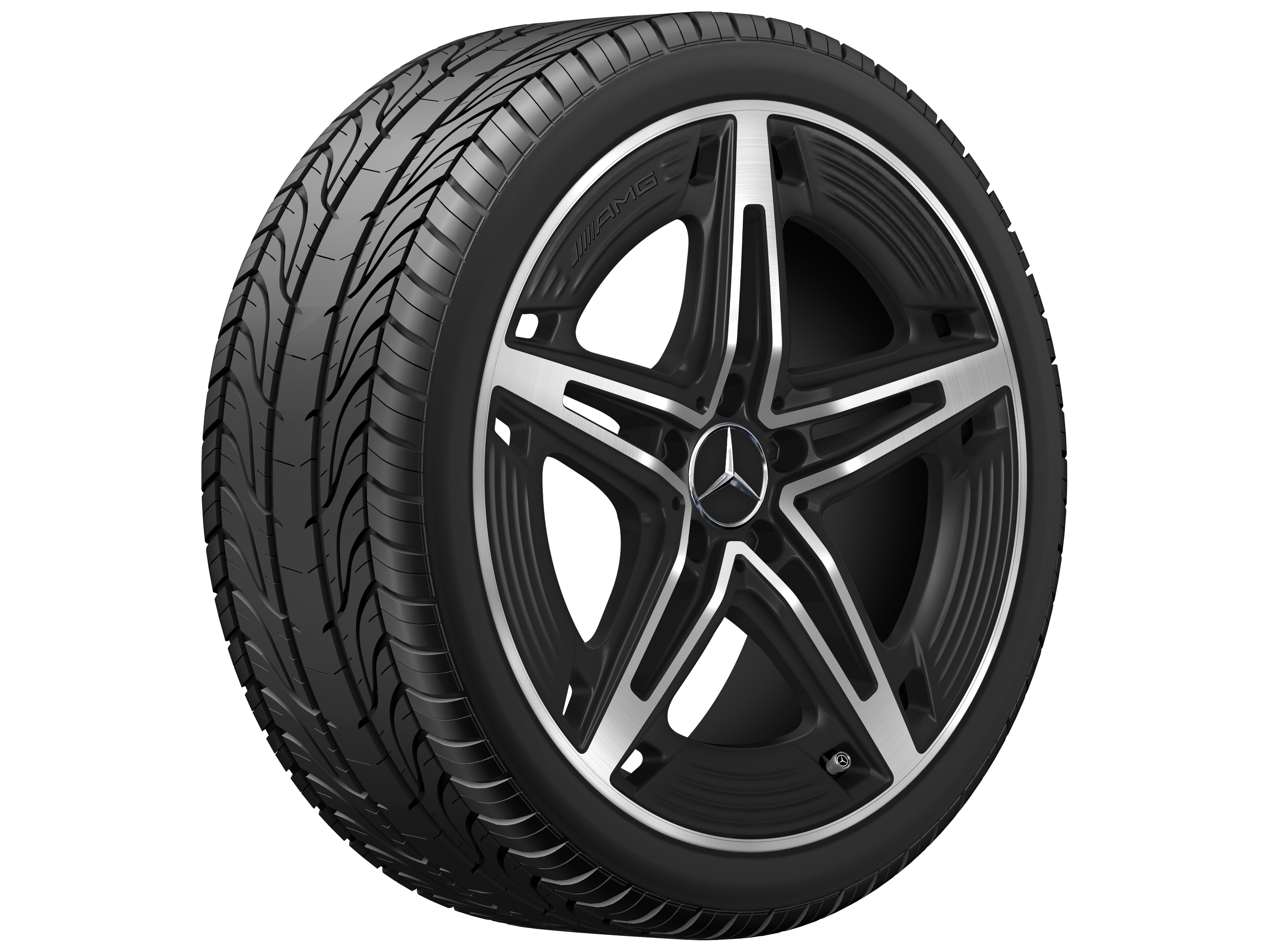 AMG 5-Speichen-Rad, 19 Zoll, 9 J x 19 ET 52, schwarz matt, glanzgedreht