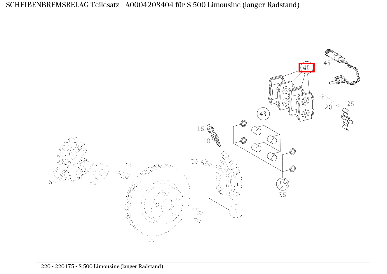 Scheibenbremsbelag Teilesatz S 500 Limousine (langer Radstand) 220