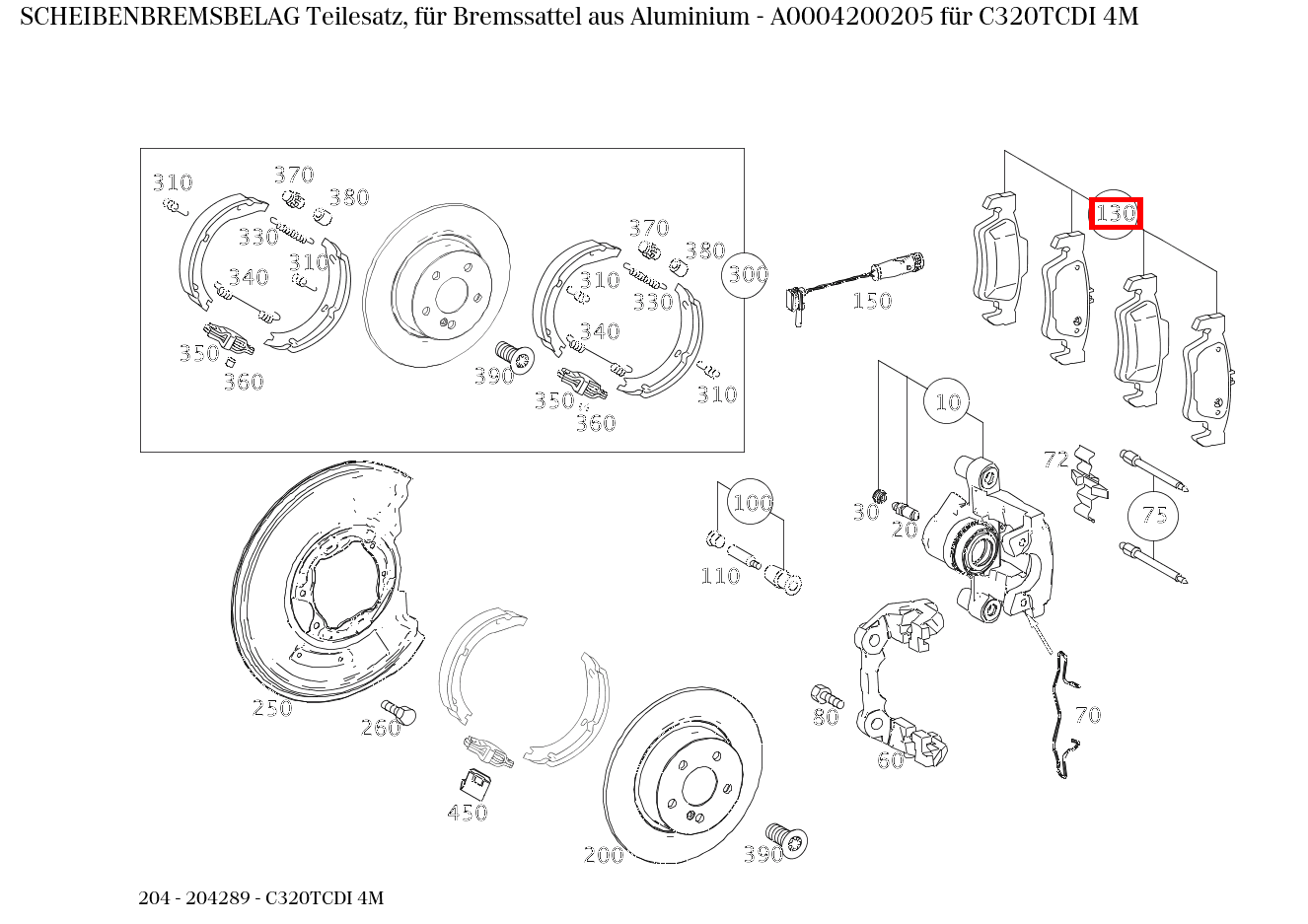 Scheibenbremsbelag Teilesatz, für Bremssattel aus Aluminium C320TCDI 4M 204
