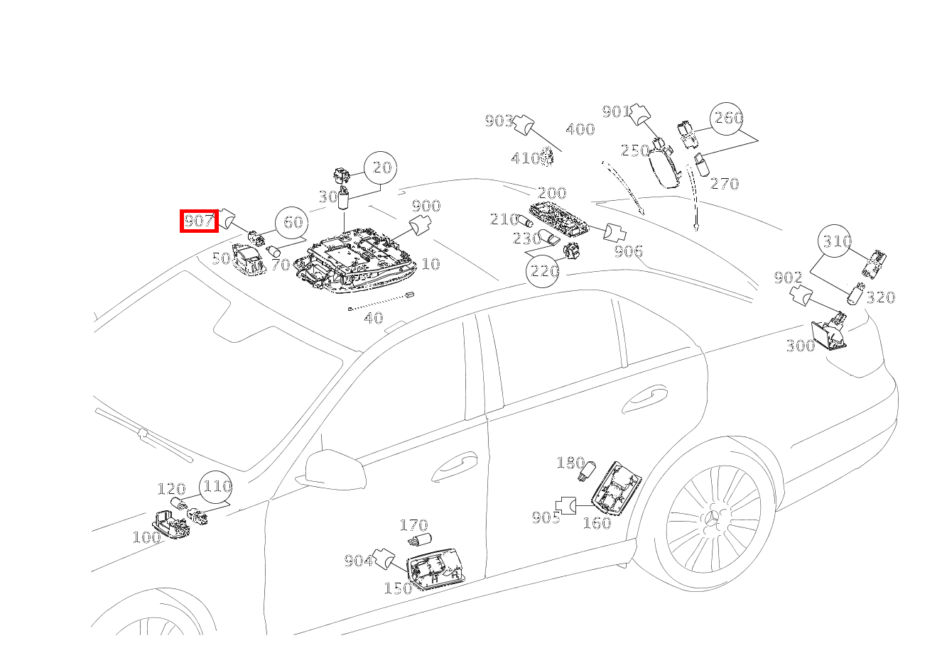 Stecker SONNENBLENDE LINKS UND RECHTS E14/1, E14/2; 2-PIN MQS E 350 4MATIC Limousine BCA 212