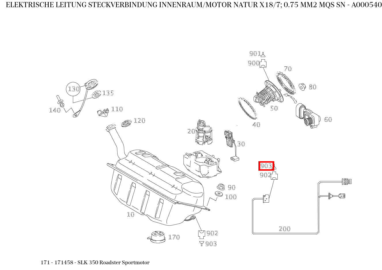 Elektrische Leitung STECKVERBINDUNG INNENRAUM/MOTOR NATUR X18/7; 0.75 MM2 MQS SN SLK 350 Roadster Sportmotor 171