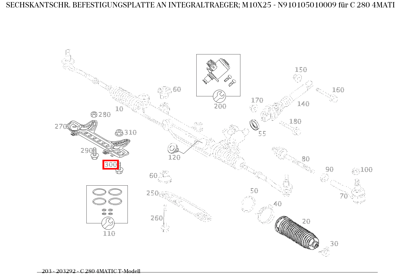 Sechskantschraube BEFESTIGUNGSPLATTE AN INTEGRALTRAEGER; M10X25 C 280 4MATIC T-Modell 203