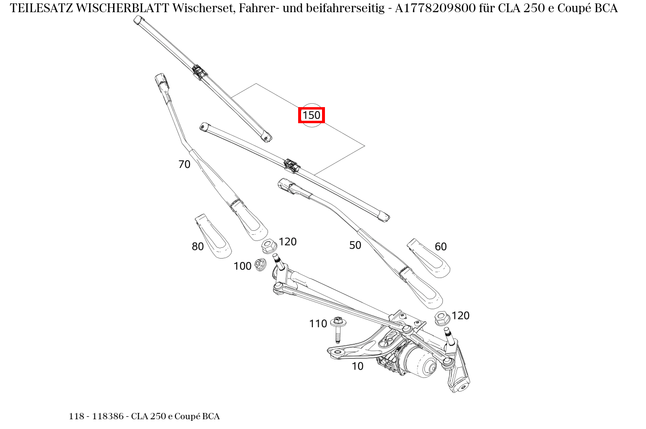 Teilesatz Wischerblatt Wischerset, Fahrer- und beifahrerseitig CLA 250 e Coupé BCA 118