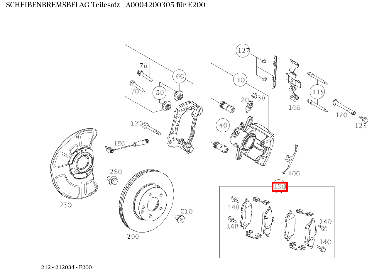 Scheibenbremsbelag Teilesatz E200 212