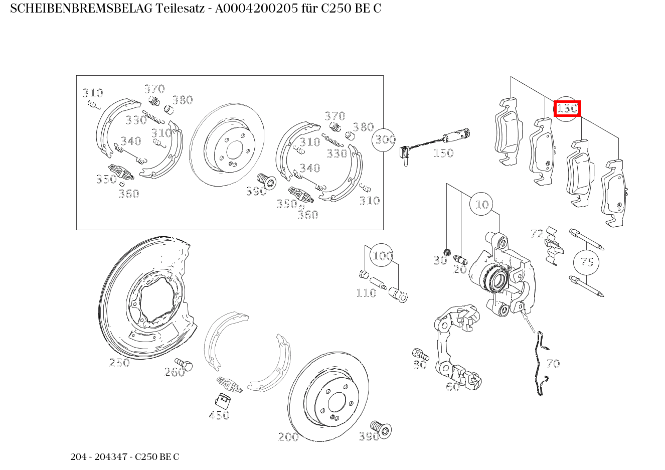 Scheibenbremsbelag Teilesatz C250 BE C 204
