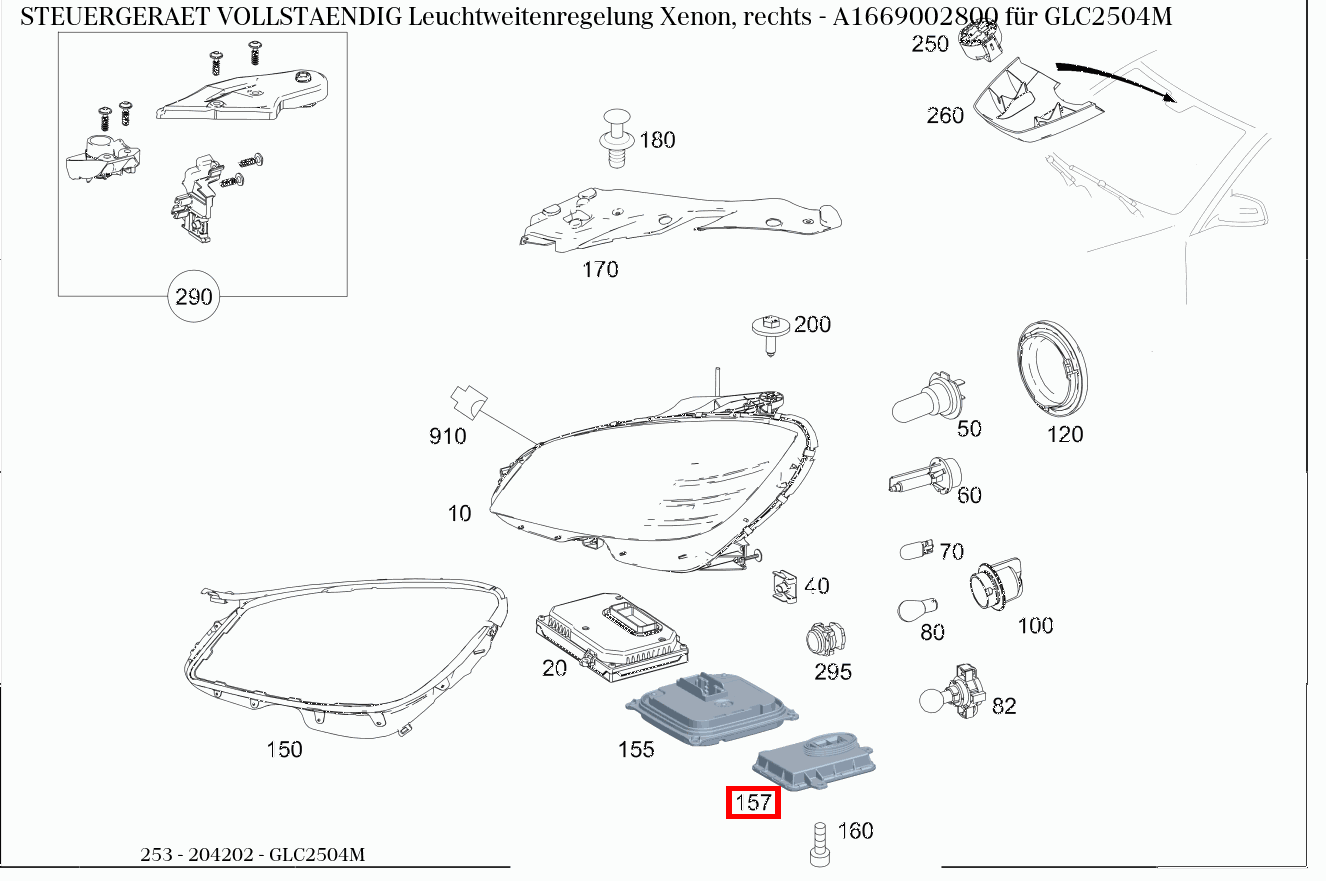 Steuergerät vollständig Leuchtweitenregelung Xenon, rechts GLC2504M 253 Steuergerät vollständig Leuchtweitenregelung Xenon, rechts GLC2504M 253