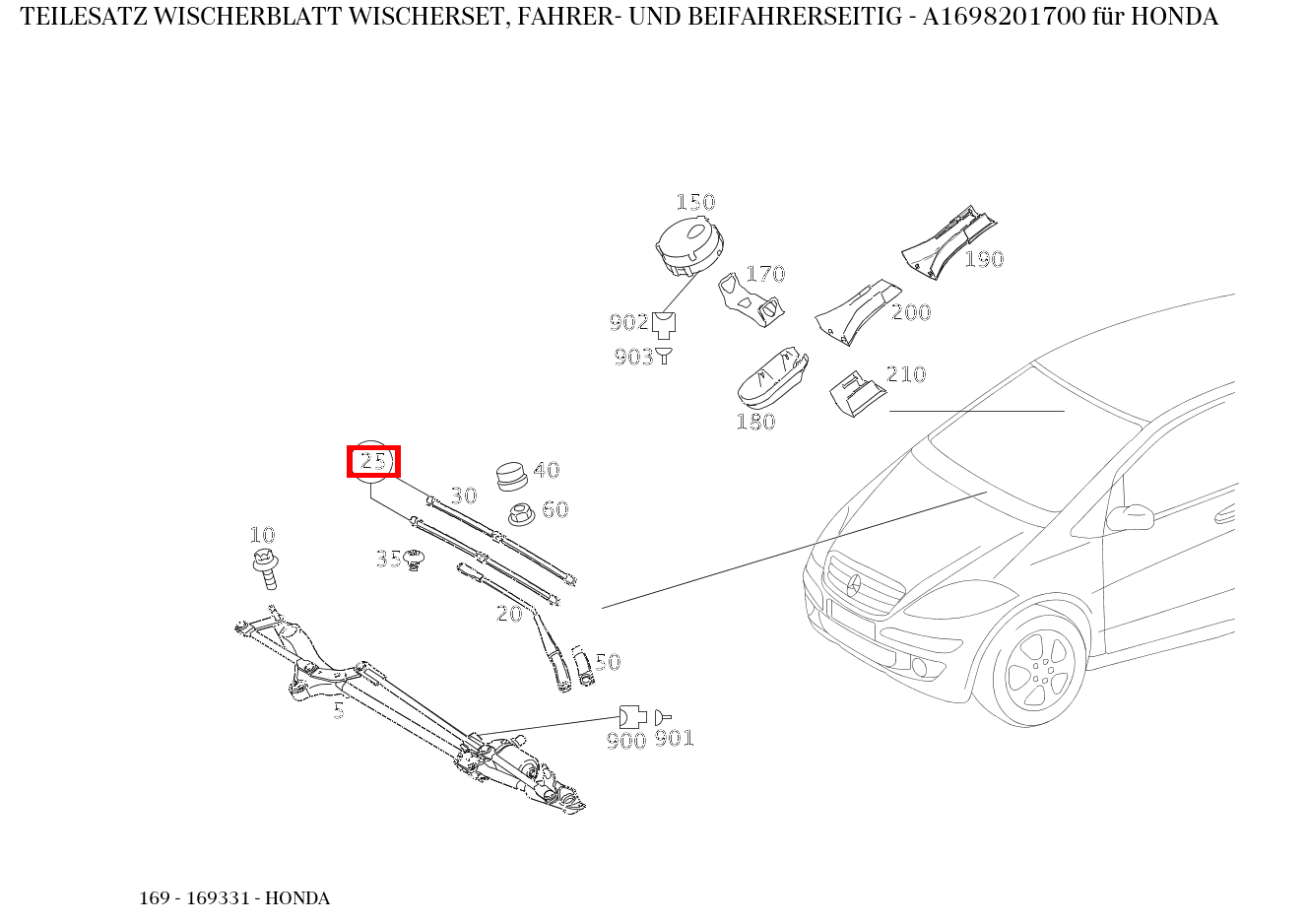 Teilesatz Wischerblatt WISCHERSET, FAHRER- UND BEIFAHRERSEITIG HONDA 169