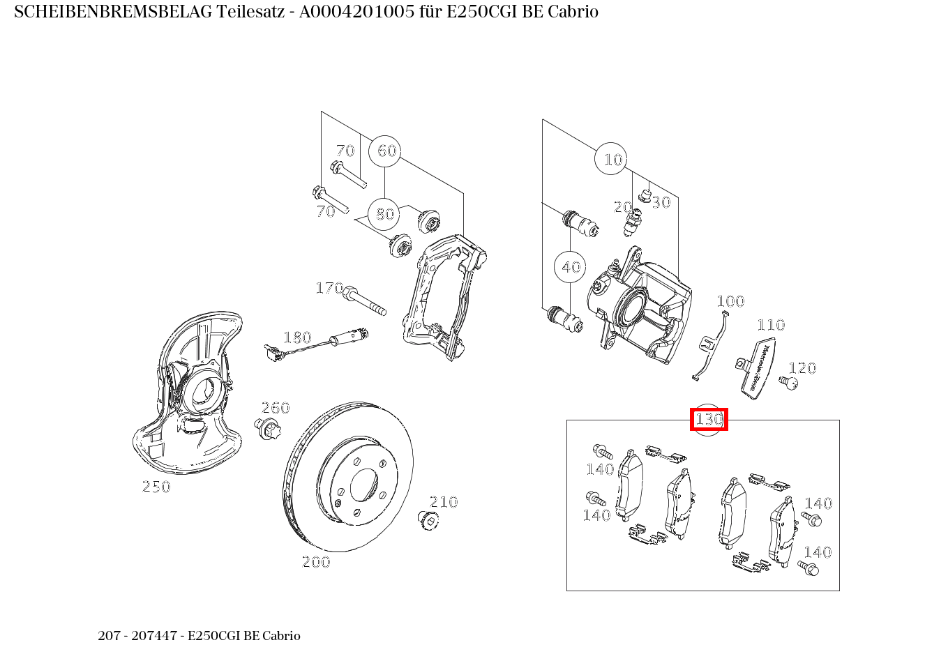 Scheibenbremsbelag Teilesatz E250CGI BE Cabrio 207
