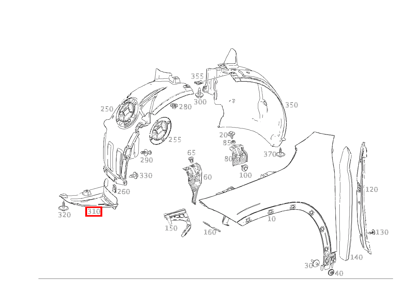 RADLAUFABDECKUNG Vorn rechts unten B 180 253 RADLAUFABDECKUNG Vorn rechts unten B 180 253