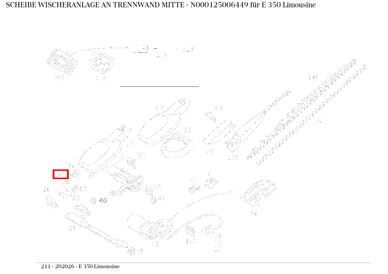 Scheibe WISCHERANLAGE AN TRENNWAND MITTE E 350 Limousine 211