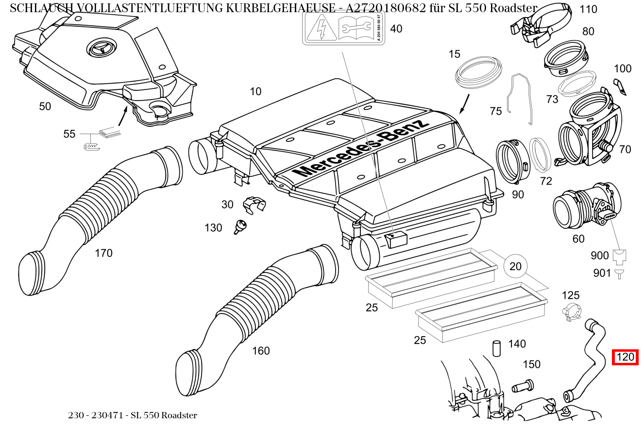 Schlauch VOLLLASTENTLUEFTUNG KURBELGEHAEUSE SL 550 Roadster 230 Schlauch VOLLLASTENTLUEFTUNG KURBELGEHAEUSE SL 550 Roadster 230
