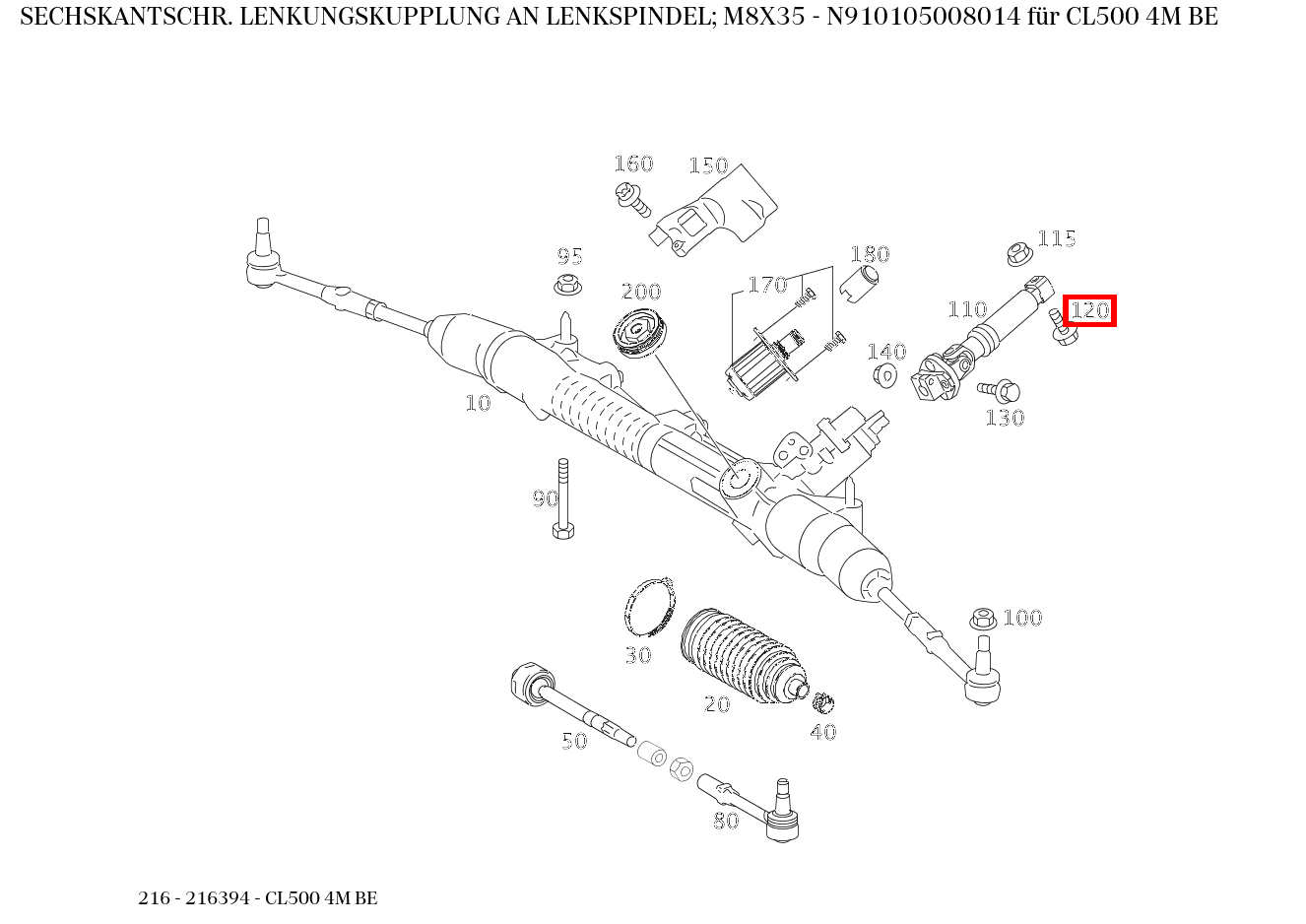 Sechskantschraube LENKUNGSKUPPLUNG AN LENKSPINDEL; M8X35 CL500 4M BE 216