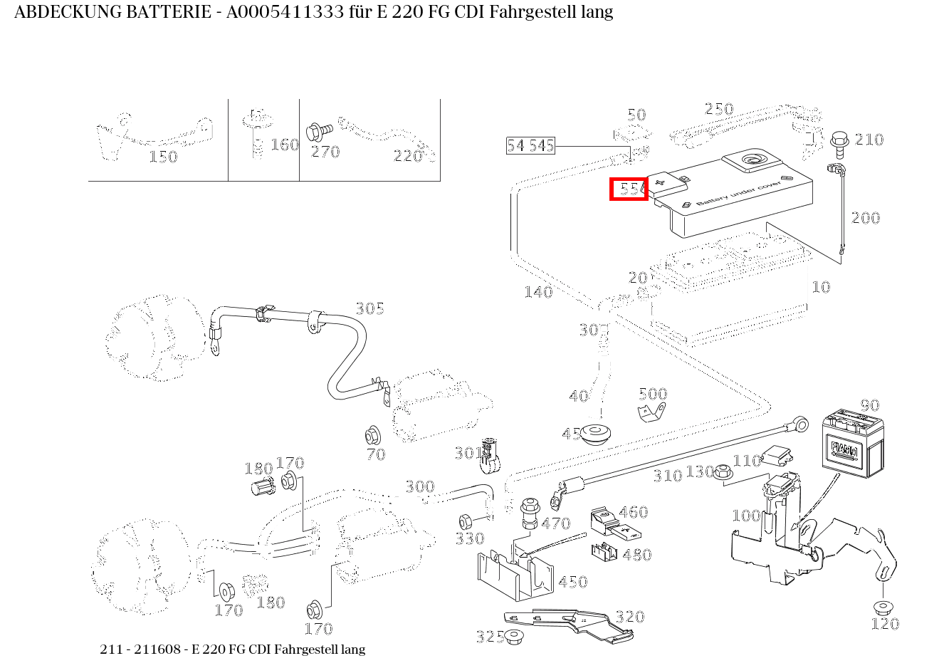 Abdeckung BATTERIE E 220 FG CDI Fahrgestell lang 211
