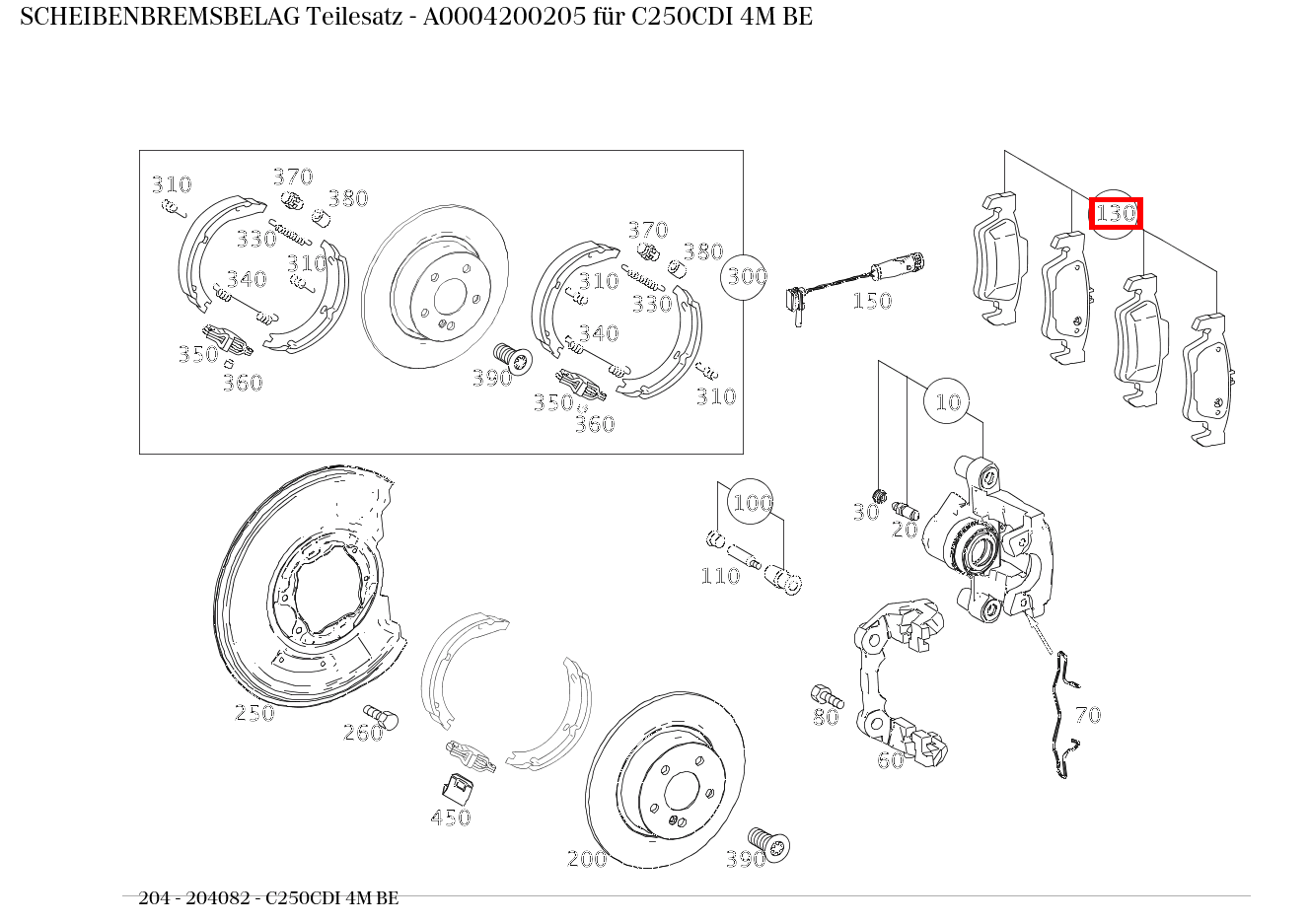 Scheibenbremsbelag Teilesatz C250CDI 4M BE 204