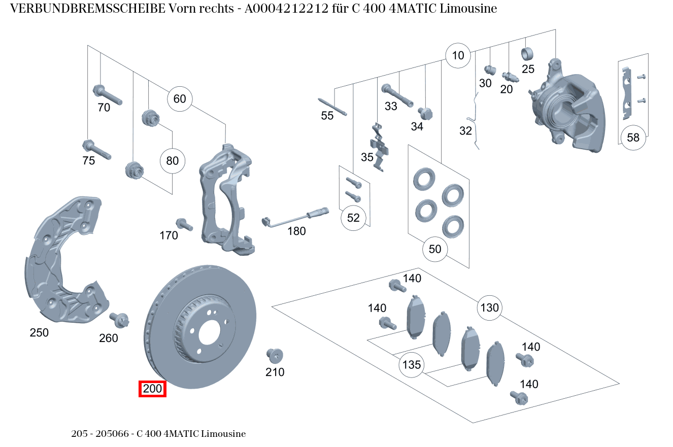 Verbundbremsscheibe Vorn rechts C 400 4MATIC Limousine 205