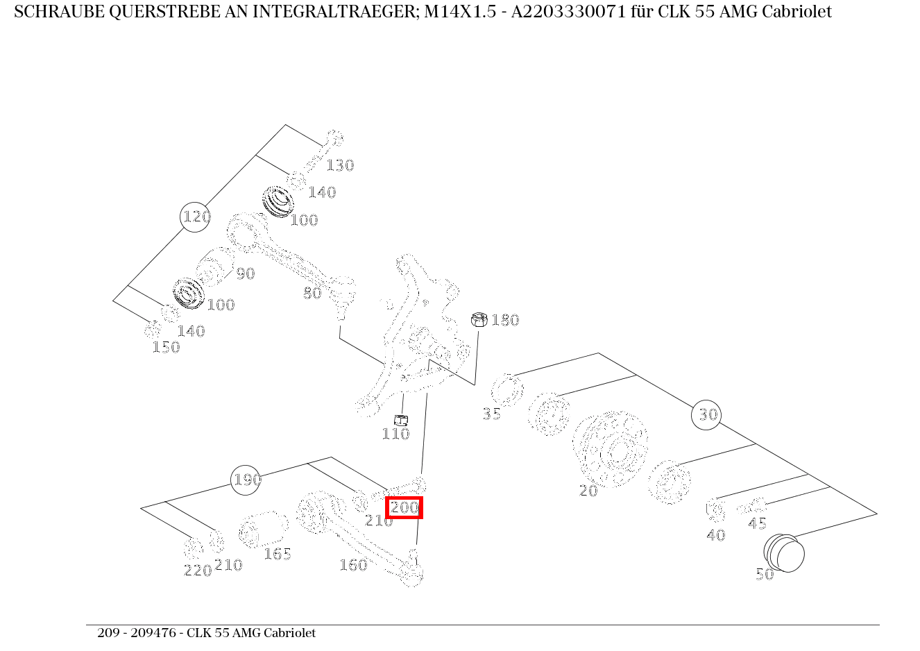 Schraube QUERSTREBE AN INTEGRALTRAEGER; M14X1.5 CLK 55 AMG Cabriolet 209
