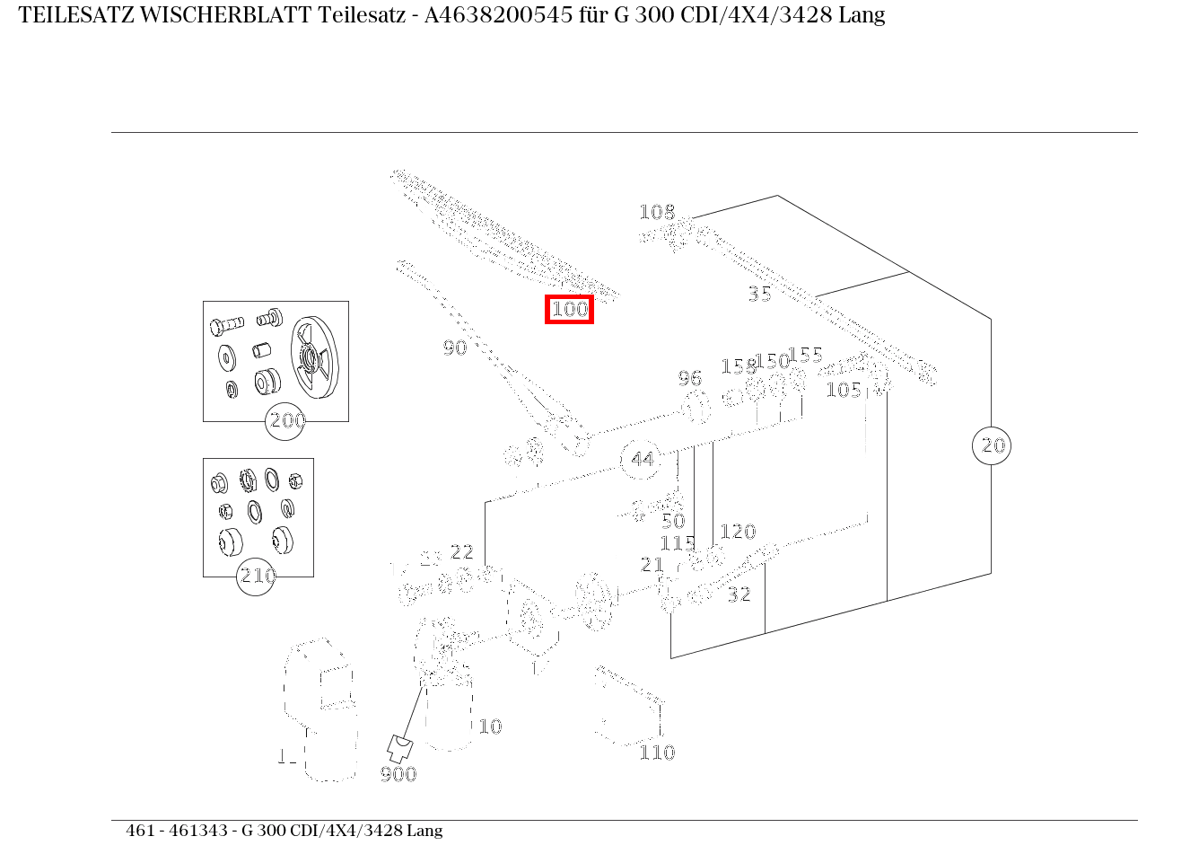 Teilesatz Wischerblatt Teilesatz G 300 CDI/4X4/3428 Lang 461
