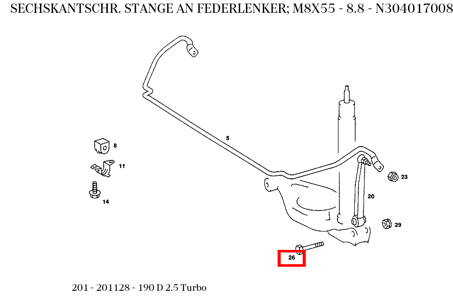 Sechskantschraube STANGE AN FEDERLENKER; M8X55 - 8.8 190 D 2.5 Turbo 201