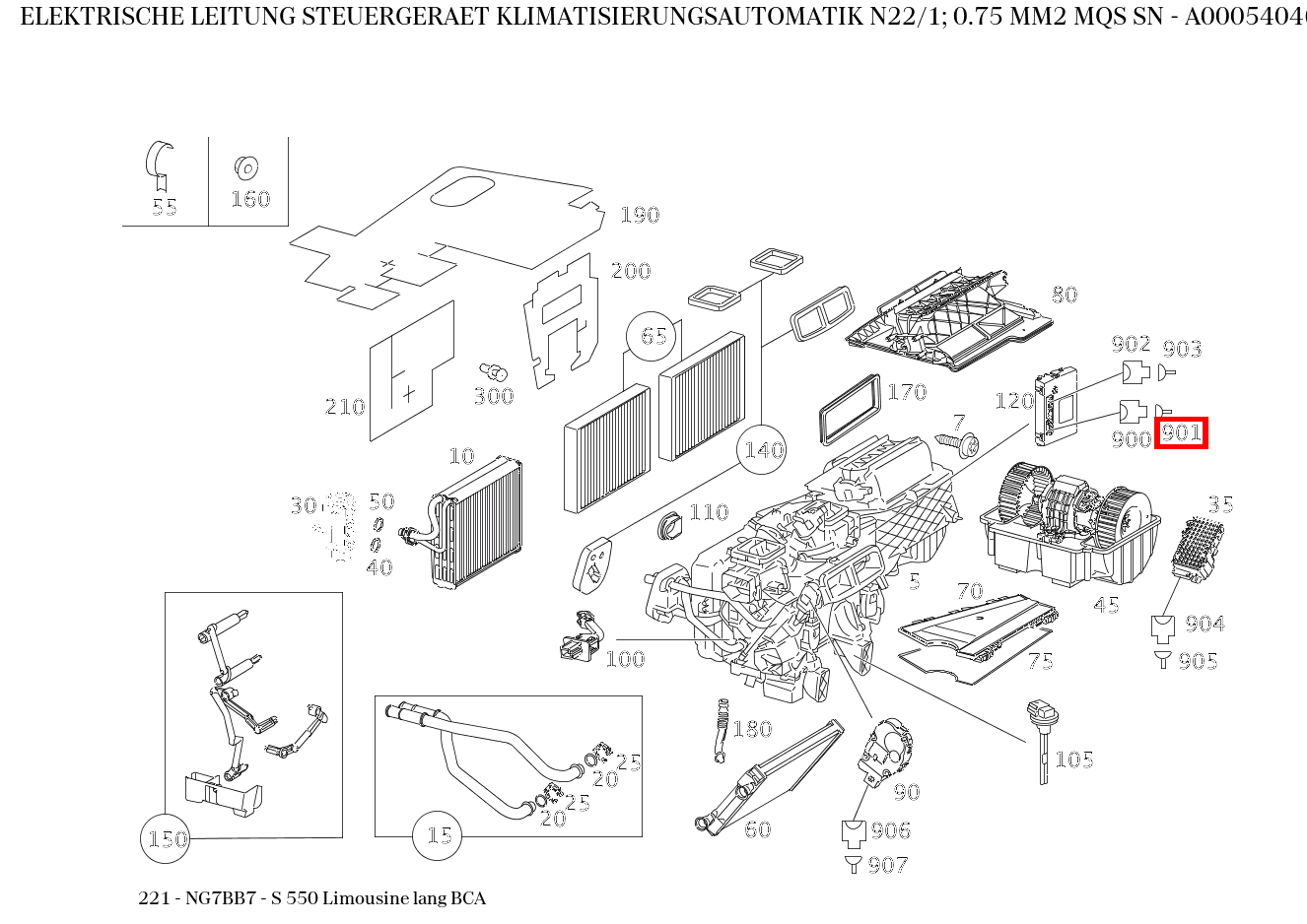 Elektrische Leitung STEUERGERAET KLIMATISIERUNGSAUTOMATIK N22/1; 0.75 MM2 MQS SN S 550 Limousine lang BCA 221
